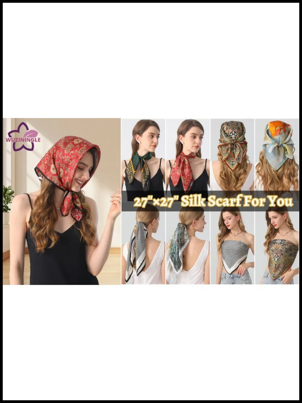100% Mulberry Silk Square Scarf 27x27 Neck Hair Scarf Bandana